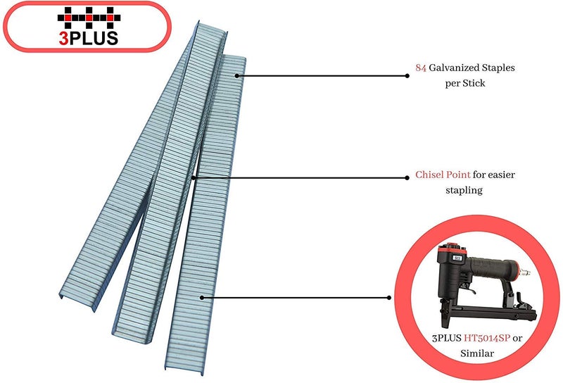 3PLUS T50/06 20 قياس 3/8 بوصة (10.6 مم) تاج 1/4 بوصة طول الساق مسامير سلكية مجلفنة رفيعة، 5000 في العلبة - Image 3
